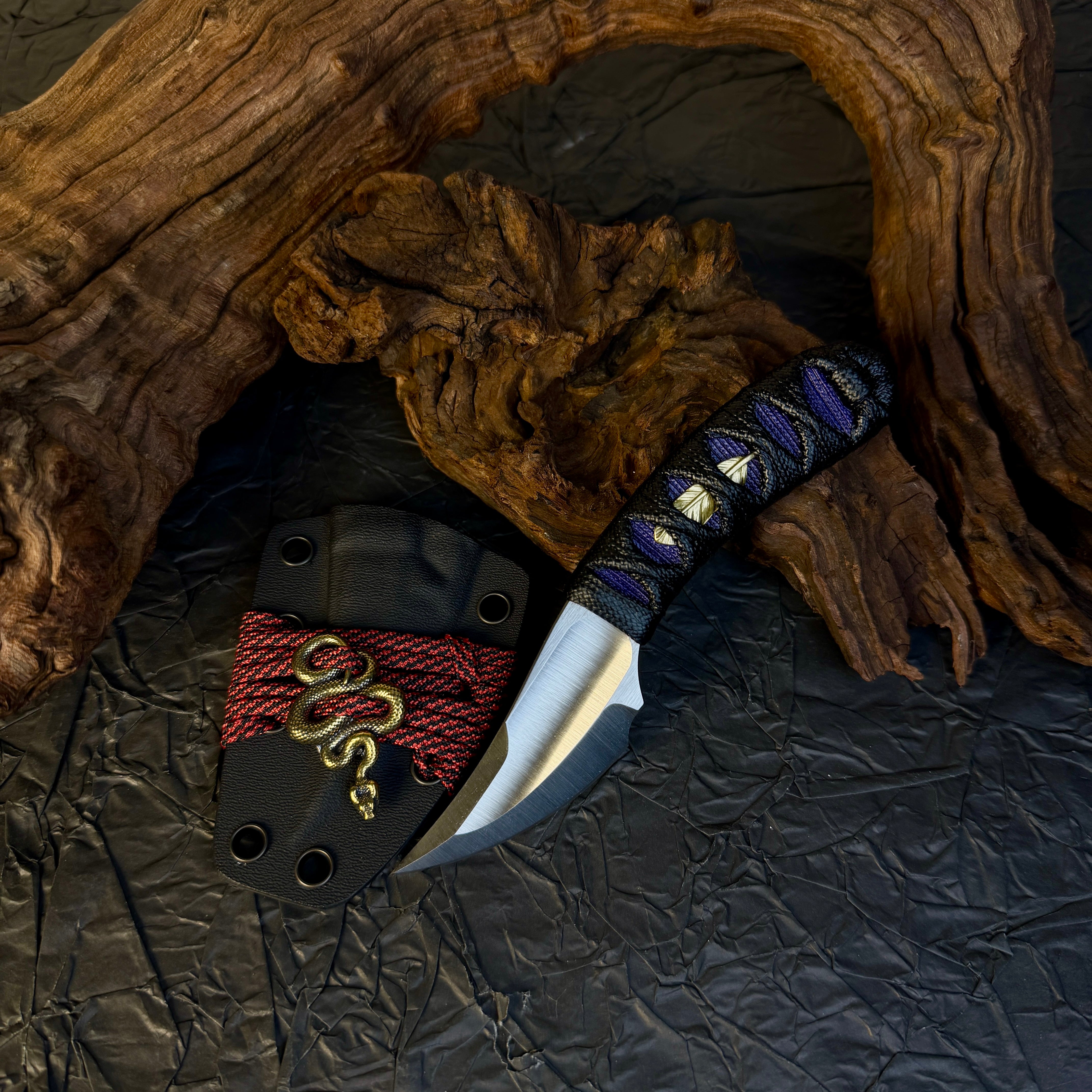 Leafy – Serpent Edition】 EDC Hand-Wrapped Handle Tactical Knife