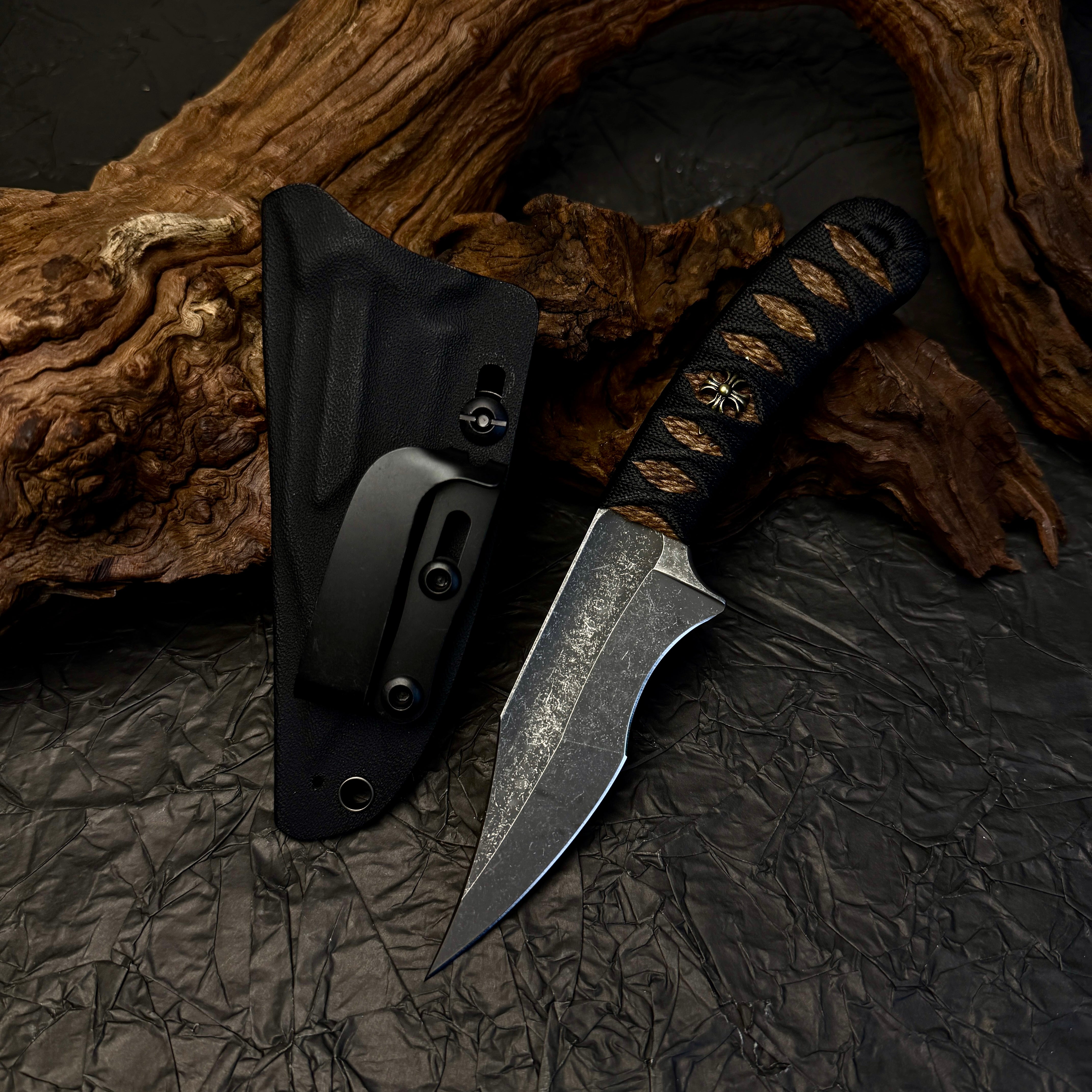 NEW【Kuroha】EDC Hand-Wrapped Handle Tactical Stonewashed Utility