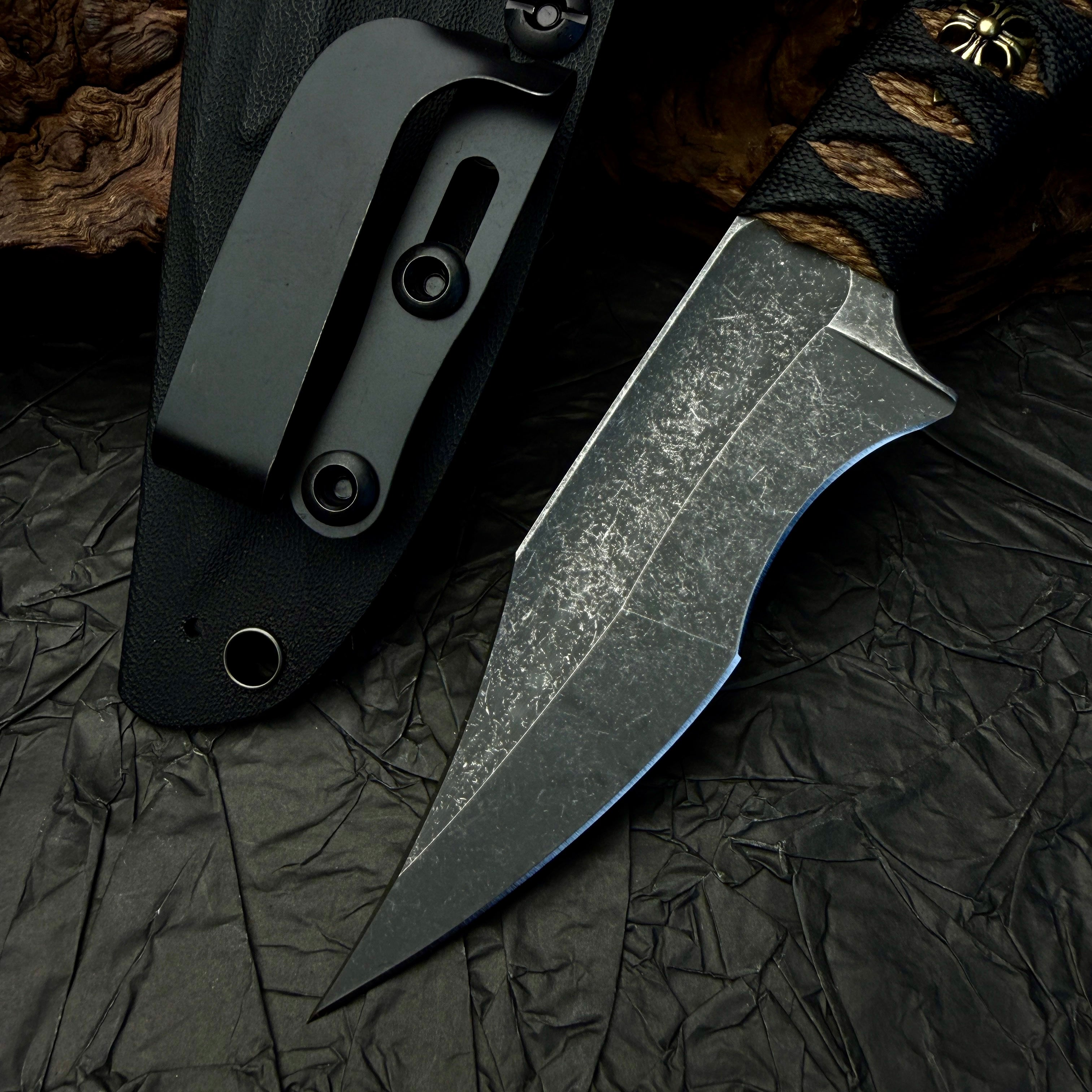 NEW【Kuroha】EDC Hand-Wrapped Handle Tactical Stonewashed Utility
